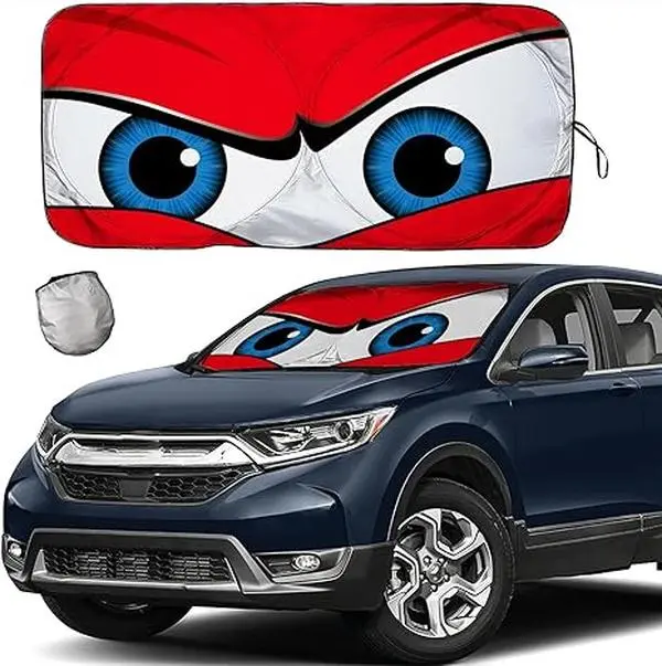 Front Window Car Windshield Sun Shade, Foldable with Funny Cartoon Eyes, UV Protection, Heat Insulation, for SUVs & Trucks, 59.1x27.6 in