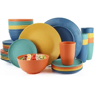 40-Piece Unbreakable Plastic Wheat Straw Dinnerware Set - Multi Color, 8-Person Dish Set for Dinner, Plates, Bowls, Cups & Appetizer Plates - Perfect for Outdoor Camping