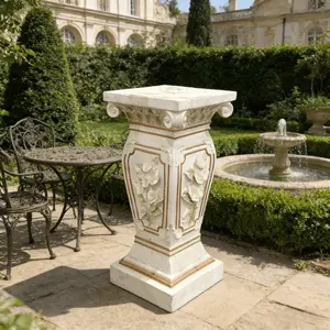 ARCH 22.05" H x 9.06" W European Style Floral Carved Roman Column Pedestal, Resin Decorative Pillar, Elegant Garden & Courtyard Display Stand for Statues & Ornaments