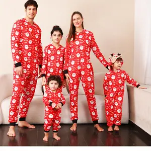 Family Christmas Costume Set Full Zipper Hooded Jumpsuit with Santa Claus White Polka Dot Red Decorative Holiday Outfit Coordinated Group Attire Womenswear Clothes Long Sleeve Ugly Gingerbread Shirt