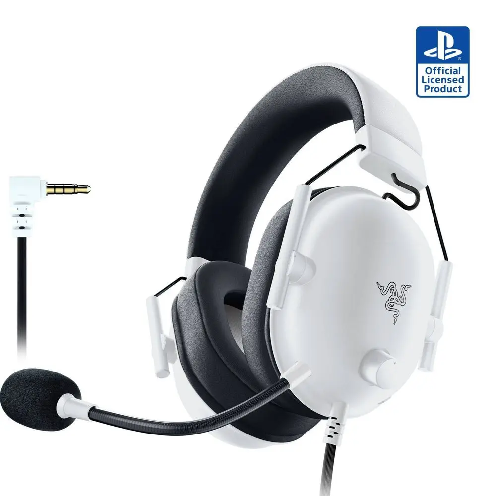 Razer BlackShark V2 X Over Ear Gaming Headset - 3.5mm Cross-Platform Wired, Noise Reduction, Foam Cushions, Headset Mic, Pro Audio Tuning, Deeper Lows, Gaming Equipment for PlayStation (White)