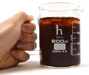 Premium Hand Crafted Beaker Mug, Thick Borosilicate 3.3 Glass, 16.9oz (500mL) Capacity - Large Size - Pint Glass or Coffee Mug Sized