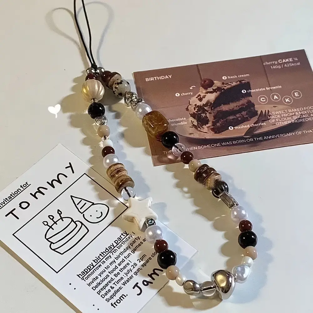 Retro Brown Beaded Star CCD Camera Accessories Phone Lanyard DIY Anti-Loss Cord Cell Phone Charm Phone Strap Phone Accessory Phone Chain