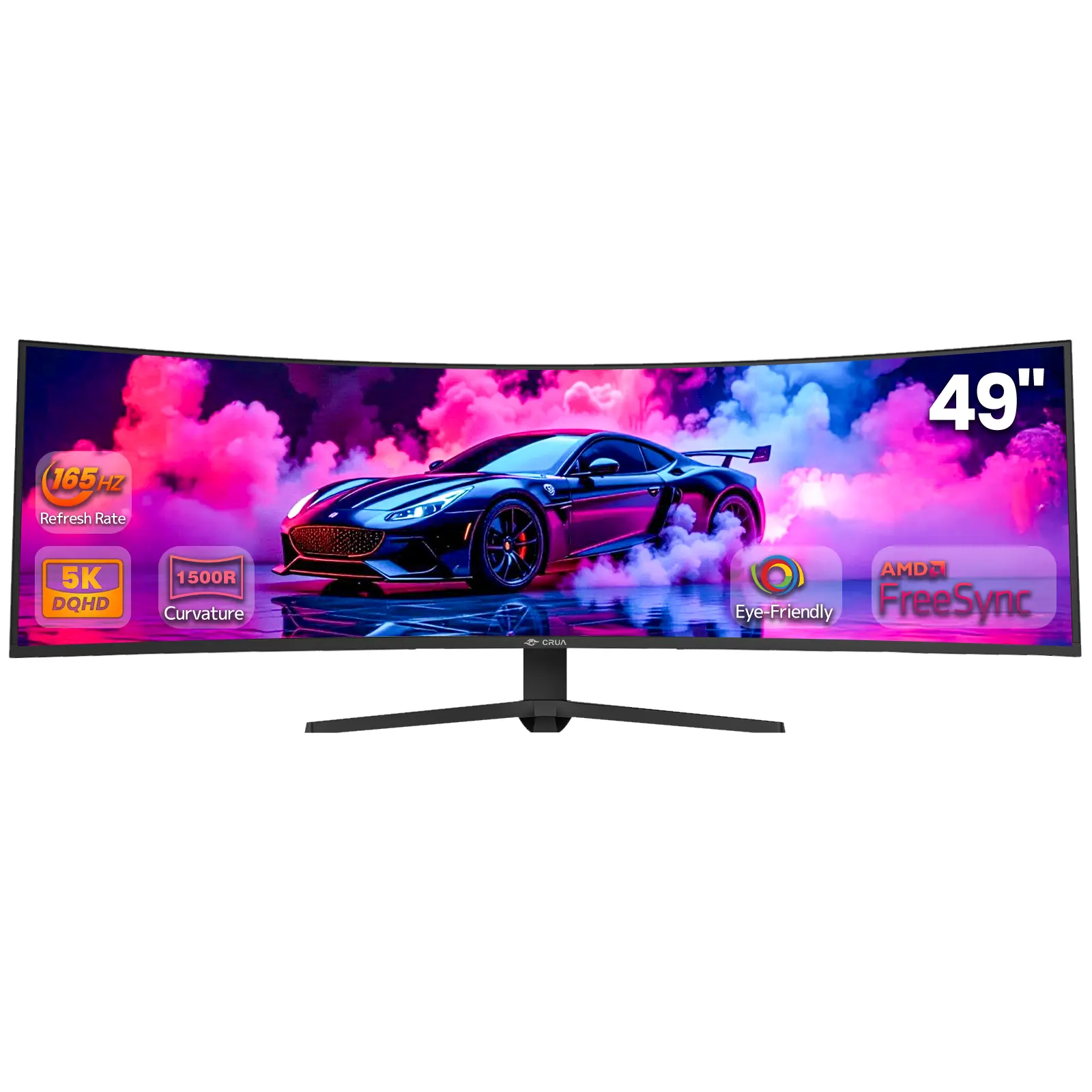 CRUA 49" Curved Gaming Monitor | DQHD(5120 * 1440), 144Hz/165Hz, 1500R, 32:9, AMD FreeSync, 120% sRGB, Height Adjustable Ultra-Wide Computer Monitors, HDMI 2.1 & DP 1.4, Wall Mount Install- Black