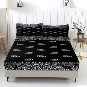 Vintage Paisley Pattern Printed Bedskirt, Anti-Slip Dustproof Cover for Young Adults and Adults, Includes 1 Fitted Sheet & 2 Pillowcases