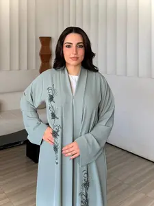 Light Green Abaya with Dark Green Embroidery