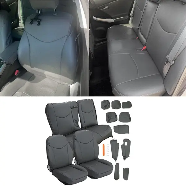 Synthetic Leather Seat Covers Compatible with 2010-2015 Toyota Prius -Gray Front Rear Car Interior Kit