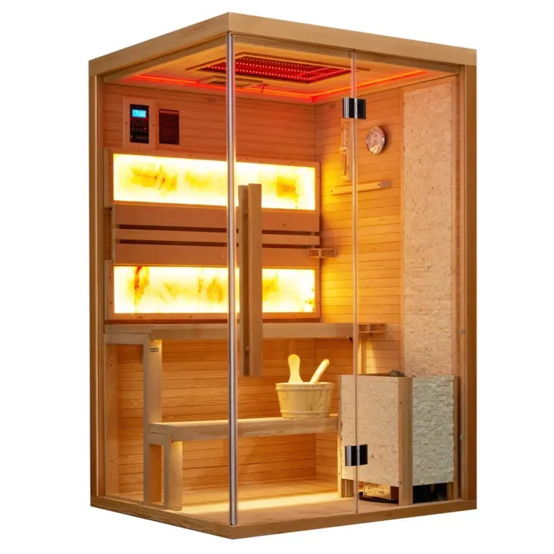 Traditional Steam Sauna Canadian Hemlock Indoor Home Spa Bluetooth Red Light