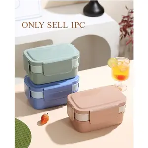 1pc New divided lunch box, double-layer salad bento box, microwaveable portable picnic box for office adults, student lunch box, square compartment lunch box with tableware, cute cartoon lunch box, fresh-keeping container