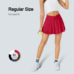 DLOODA Women's High-Waisted Crossover Athletic Skorts (Sports Skirt) with Pockets, Elastic Waist, Built-In Shorts for Tennis, Golf, Tennis Attire, Women's Clothes