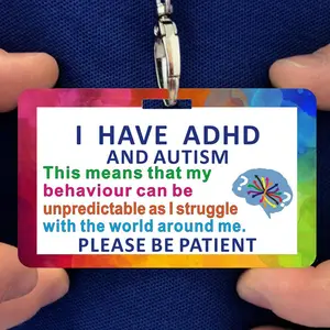 ADHD & Autism Awareness Care Card, Clear Message, Waterproof Care Card with Lanyard, Stationery Supplies for Office School, Lanyard Included