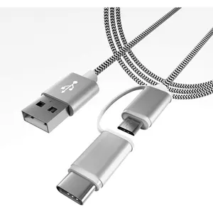 USB Type C & Micro USB to USB-A 2 in 1 Fast Charging Cable [1Pack 6ft]，Nylon Braided Cord，Compatible with Android Phone Charger, Samsung Galaxy S20 S10 Plus A51 A12 Note 10 9 ….