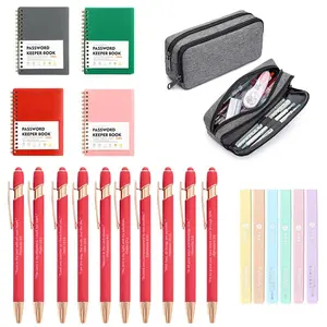 Portable Planner Set, 1 Set Including 4 Notebooks & 10 Bible Verse Ballpoint Pens & 1 Pencil Case & 6 Highlighters, Office Stationery & Supplies