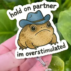 Cowboy Rain Frog Badge Reel, Funny Nurse Badge Reel, Retractable Nurse ID Holder Clip