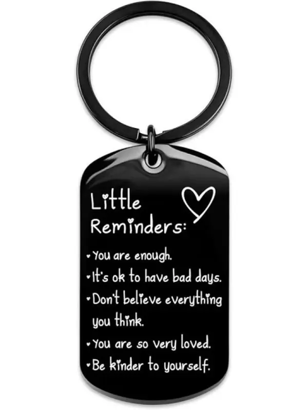 Inspirational Keychain for Women, "Little Reminders" Engraved Stainless Steel Dog Tag Keychain, Positive Affirmation Mental Health Keychain, Self Care Encouragement Gift for Her