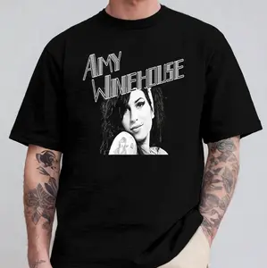 Men's Casual Cotton Round Neck Short-Sleeve Tshirt, Unisex Amy Winehouse Printed Graphic Streetwear Top, Style HG24114