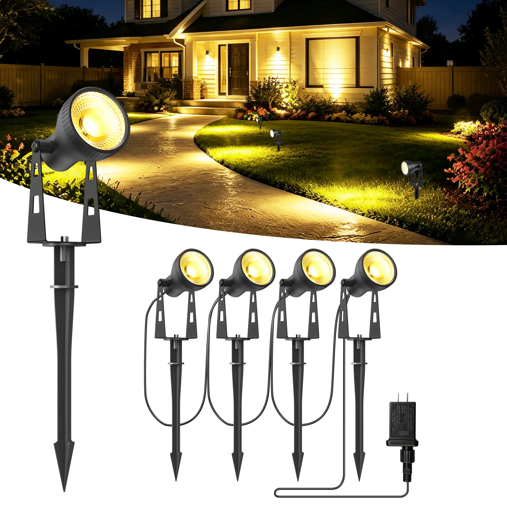 Homechoose Low Voltage LED Landscape Spotlights, 12/18W 36V 3000K Warm White, IP68 Waterproof Outdoor Lights for Tree Garden Pathway, 4/6 Pack