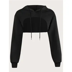 Women Drawstring Detail Ultra Short Hoodie Casual Loose Fit Summer Lightweight Hooded Sweatshirt for Teens Girls Streetwear