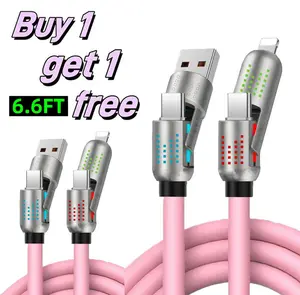 [Buy 1 Get 1 Free] 6.6ft  4-in-1 Multi USB Charging Cable with USB A,Type C,Lightning-MAX65W Fast Charging & Data Sync for iPhone16/15,iPad Pro, Samsung & Laptops fast charger usb cable 4-in-1 fast Breathing Light  -max 1 usb-c data 4 1 charging cable