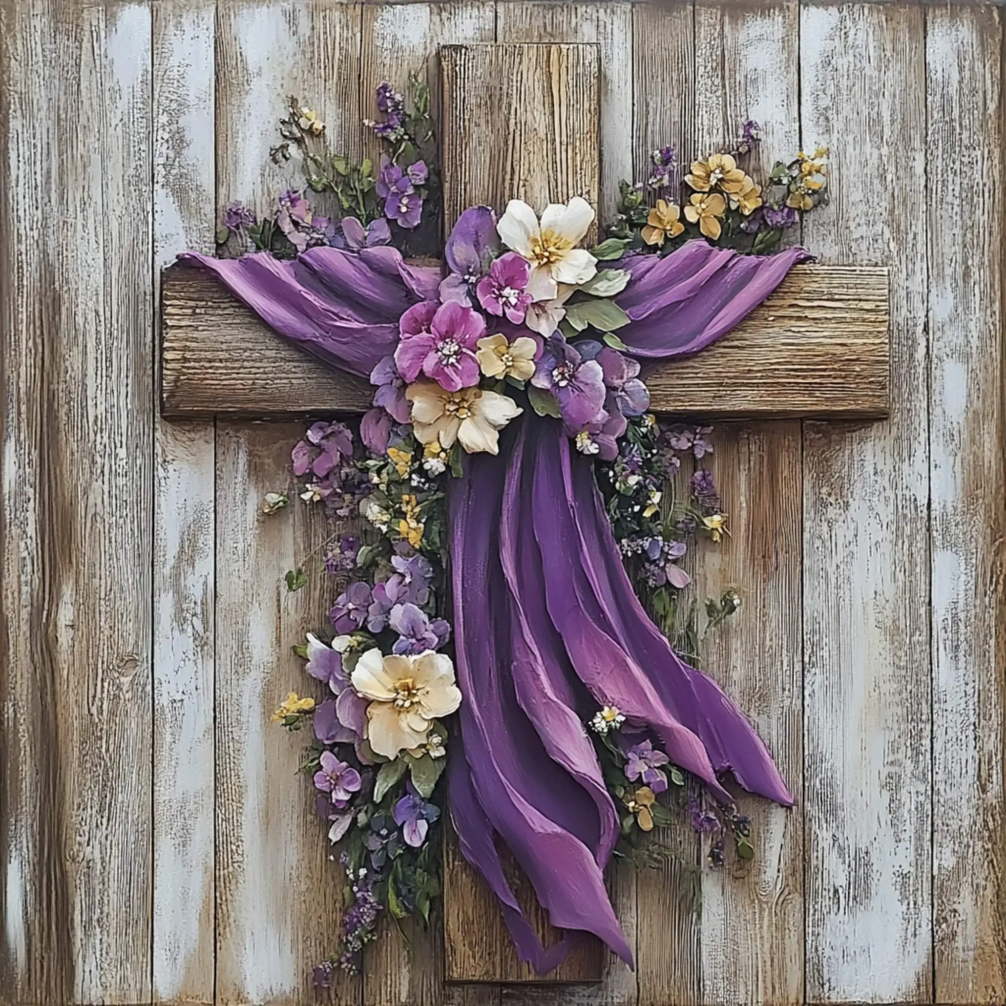 10" x 10" Easter Cross with Flowers Sign TTE-160