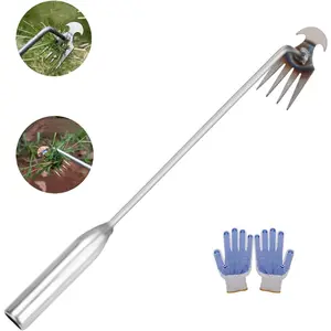 Weeding Artifact - Hand Weeder Tool for Effortless Weed Removal -New Weed Puller with 4 Sharp Teeth - Dual Purpose Gardening Tool with ,with Long Handle for Garden, Yard, and Farm (19.7 inch)