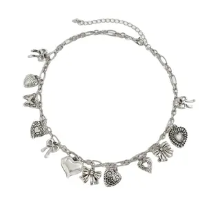 Elegant Punk Heart Necklace With Sun Coin Charm Adjustable Women Jewelry