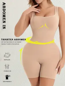 1pc Women'S Elastic Fabric Opaque Women'S Underwear And Shapewear Bodysuit, Seamless Shapewear Jumpsuit, High Elastic Tummy Control And Hip Lift Elegant Sleeveless Bodysuit Suitable for Fitness And Training