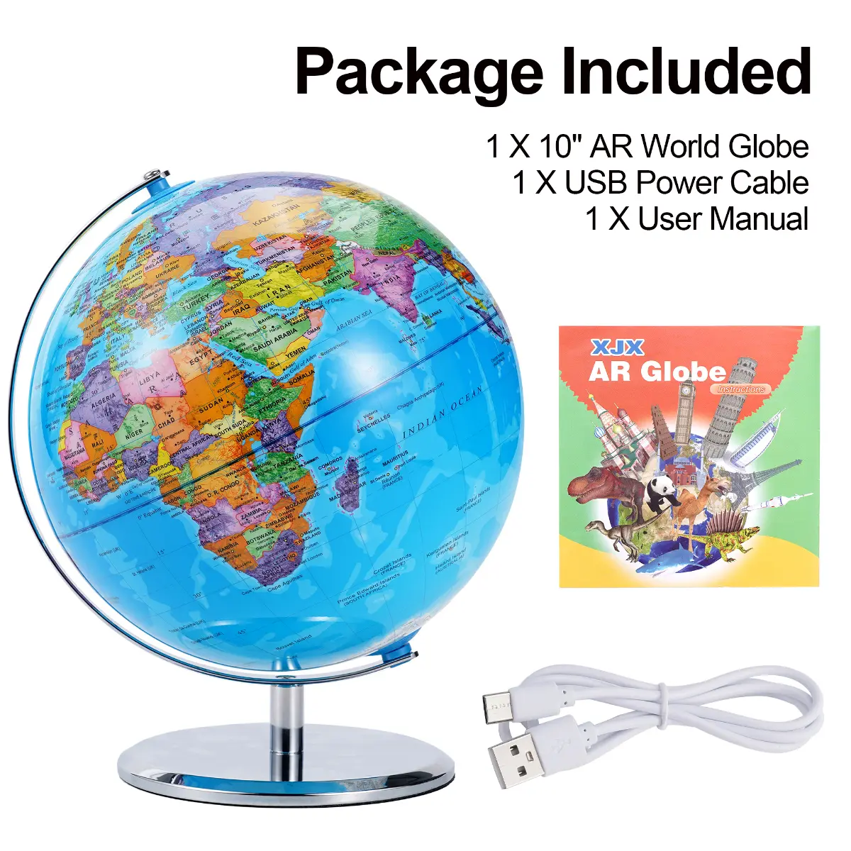 360 Degree Rotating Globe, Sphere Diameter 25cm With Bracket, Earth Night Light, Teaching/map Exploration, Children's Day Gift/toy/office Decoration, Can Be Connected To Applications