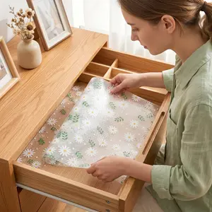 Eva Kitchen Drawer Liner, Non-Stick Waterproof Oil-Resistant, Daisy Grass Design, Easy Clean Durable, Anti-Slip Shelf Protector