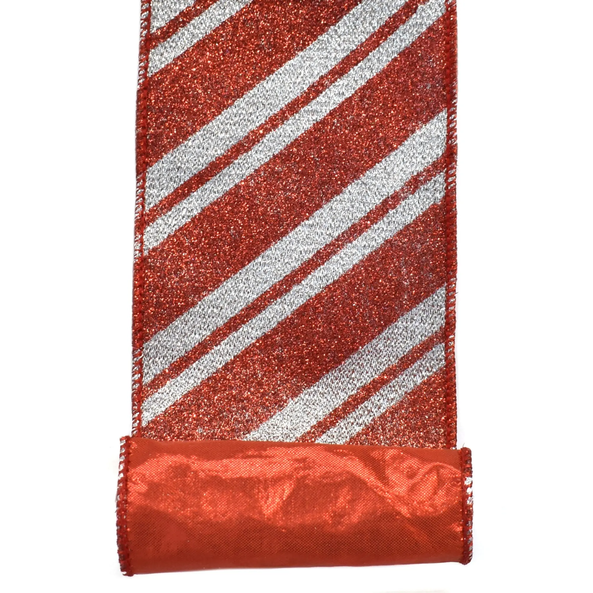 Shimmering Glitter Stripe Ribbon 4" x 10YD in Red/Silver | IRC22 Shimmering Glitter Stripe Ribbon 4" x 10YD in Red/Silver | IRC22