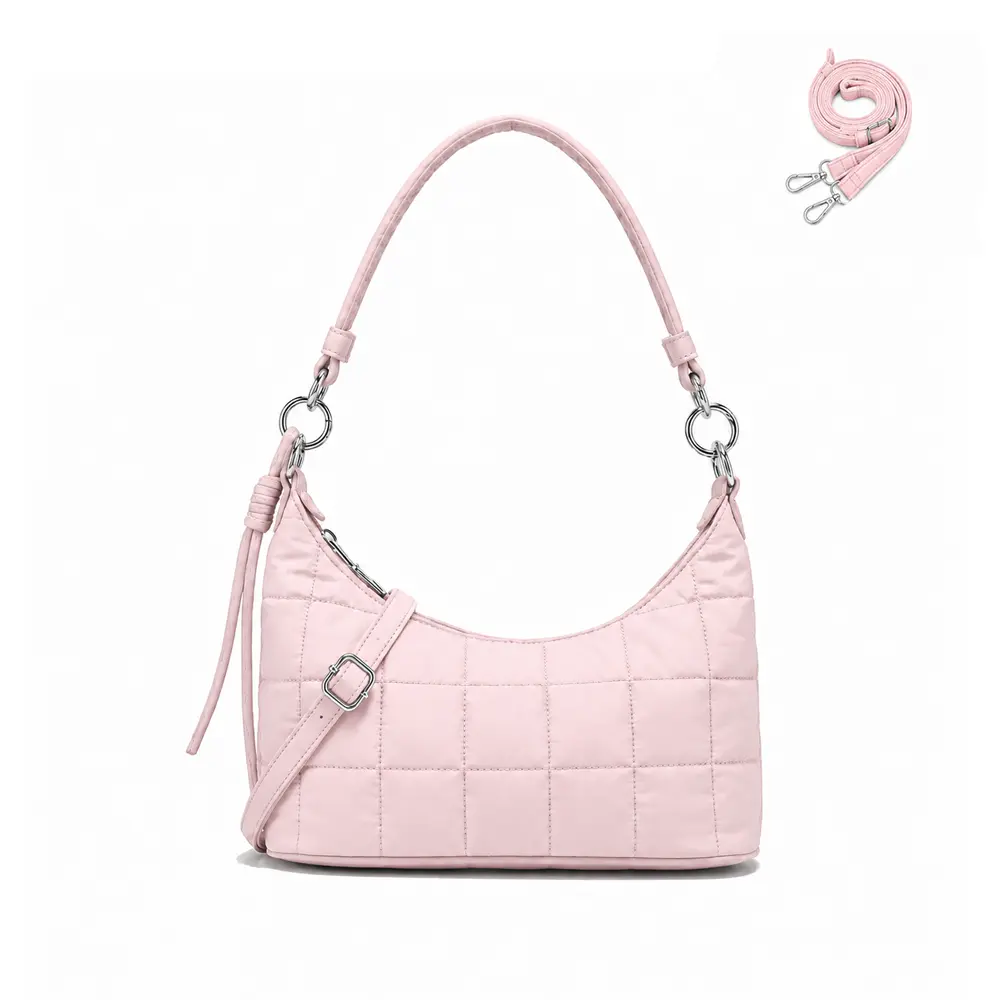 Five Season Home quilted puffer hobo bag for women, lightweight nylon crescent shoulder handbag with detachable adjustable crossbody strap, multi-pocket casual purse for commuting, travel, and shopping