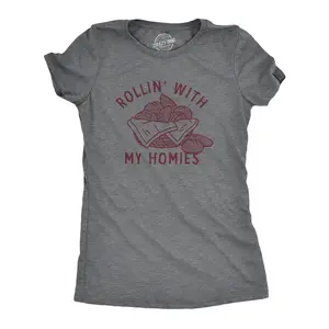 Womens Rollin With My Homies T Shirt Funny Thanksgiving Bread Dinner Roll Joke Tee for Ladies Funny Womens T Shirts Cute Vintage Fashion Casual Ladies T-Shirt Gift Thanksgiving Tops for Women Funny Food Top Dark Grey