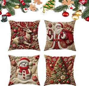 Christmas Joy Pillowcase, Luxury Christmas Style Pillow Cover – Machine Washable, Wrinkle-Resistant, Durable, Perfect for Living Room Bedroom Office & More, Themed Cushion Cover(4pcs)