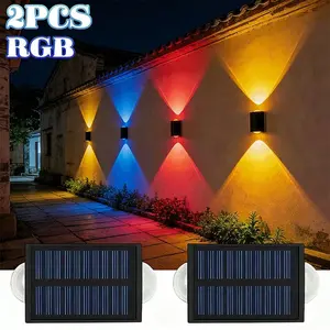 Outdoor LED solar wall lamp, 2/4/6/8 pieces, upright style, black outdoor wall lamp, modern style, lighting fixture, suitable for home, garden, corridor, fence decoration and lighting purposes.