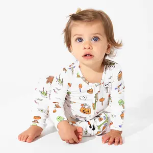 Bellabu Bear Halloween Treats Bamboo Convertible Footie for babies Sleep Sack Print Sleepwear Costume