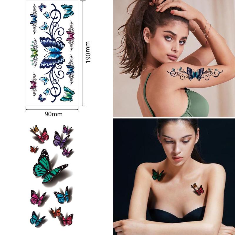 82 Sheets Flowers Temporary Tattoos Stickers, Roses, Butterflies and Multi-Colored Mixed Style Body Art Temporary Tattoos for Women, Girls or Kids Waterproof scene accessories