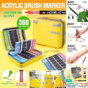 portable boxed acrylic paint marker pen, Diy painting supplies, for professional illustrators features direct liquid automatic ink control acrylic paint markers with a vast array of colors, The felt-tip (soft tip) design provides elastic brushstrokes