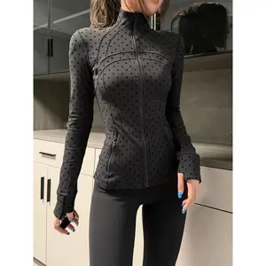 New Plush Polka Dot Jacket, Zip Front Jacket, Slim Fit Stand Collar Long Sleeve Sport Coat, Stylish Quick-Dry Breathable Outerwear