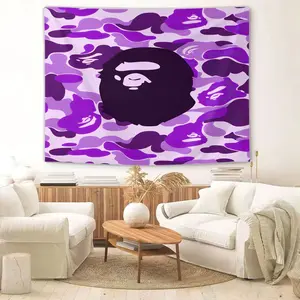 1Pcs BAPE Purple Camo Ape Head Tapestry, Trendy Streetwear Wall Hanging, Fashionable Tapestries for Bedroom & Dorm Decor, Soft Polyester Tapestrys, Ideal Gift for Streetwear Fans, Perfect for Living Room, Studio & Office Wall Art