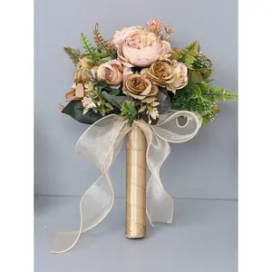 1pc Bride Or Bridesmaid Handheld Bouquet With Peonies & Roses, Realistic Elegant Romantic Wedding Party Festival Decor Gift Flower Valentine's Day Valentines artificial hanging Handmade Cat and