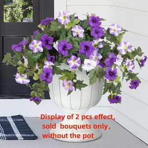 2pcs Decorative Artificial Fake Flowers Plants for Outdoor Decoration, Faux Petunias Silk Flower, UV Resistant No Fade Floral for Home Garden Balcony Yard Porch, Artificial Flowers for Outside