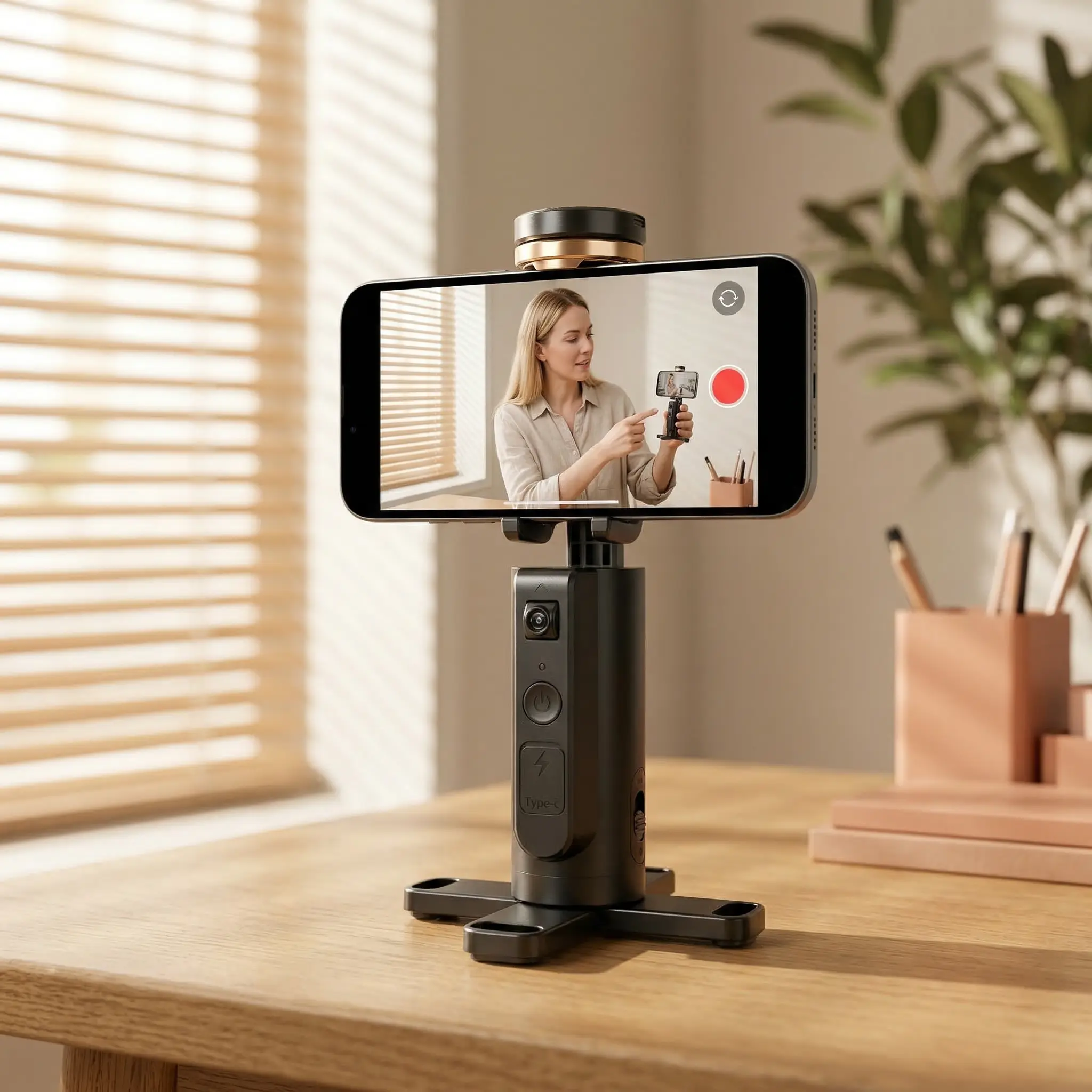 Smart AI Face Tracking Phone Tripod with Gesture Control, Portable Auto Tracking Selfie Stick Stand for iPhone Android, 360° Rotation Phone Holder, for Vlog Live Streaming Travel Family Photos Fitness Cooking Online Classes Content Creator