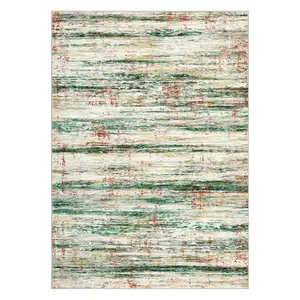 【Christmas Gift】9 x 12 ft Polyester Green Rectangular Living Room Bedroom Dining Room Stripped Lines Print Modern Abstract Machine Washable Area Rug