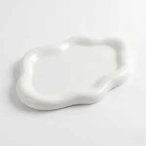 Aesthetic White Cloud Ceramic Jewelry Tray Ring Holder Minimalist Trinket Dish for Dresser and Home Decor