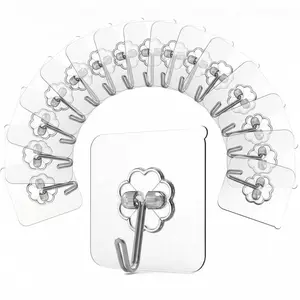 Adhesive Hooks for Hanging, Heavy Duty Wall Hooks 20 Pack, Removable Sticky Ceiling Hooks, Transparent Self Adhesive Shower Hooks, Water & Oil Proof Strong 22lb(Max) Door Coat Hooks Door Organizer Steel