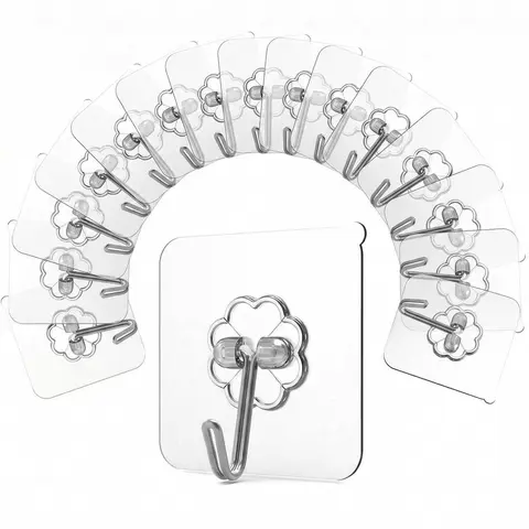 Guiuma 20-Pack Heavy-Duty Stainless Steel Smooth Adhesive Hooks, Removable Transparent Waterproof 2.2lb Max Hangers, Tile/Glass/Door Fit, Heat-Off Clean Lift, Bohemian Wall Wood Organizer Hooks
