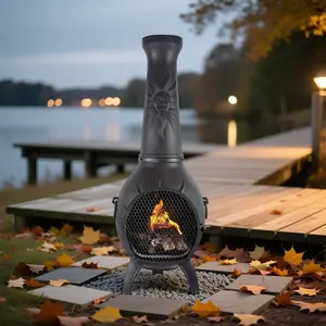 The Black Rooster Dragonfly Cast Aluminum Chiminea in Antique Green firepit fireplace