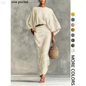 YehGoods 2026 Women's Stylish Loose-Fitting Casual Two-Piece Set, Spring & Fall Comfortable Long Skirt with Waist Definition and Pocket one pocket..