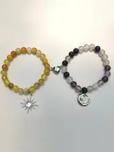 Natural Stone Beaded Bracelet, Moon & Sun Design Magnetic Charm Bracelet for Women & Men, Fashion Accessories for Party, Daily Clothing Decor, Bracelet with Pendant
