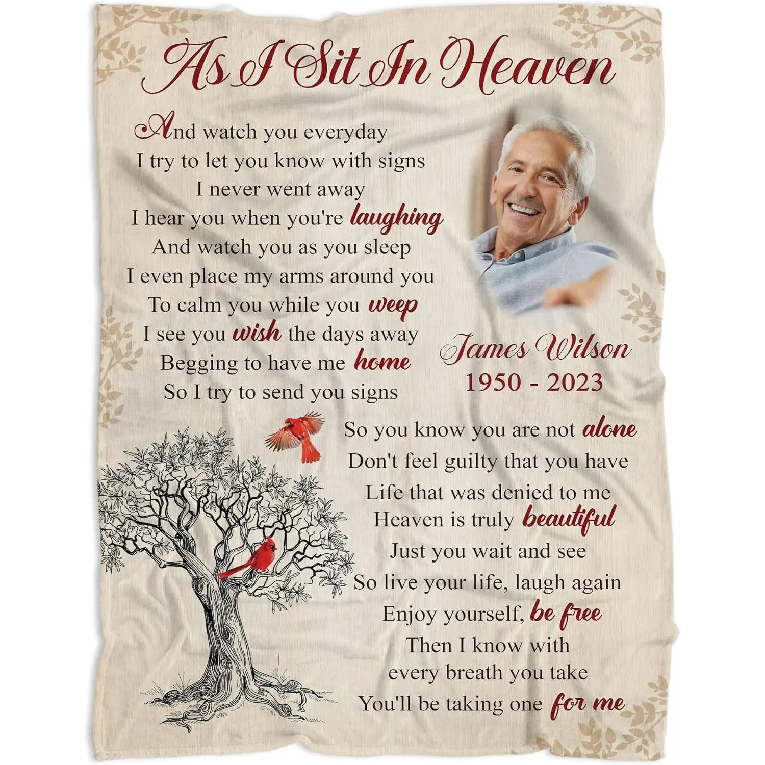 Memorial Blanket, Bereavement Gift, Red Cardinal Blanket, Sympathy Gift, in Memory Blanket Gift, Condolences Gift, Blanket Gift for Loss of Loved One, Mom Dad in Heave